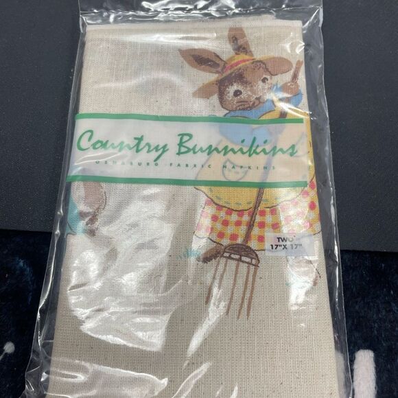 VTG 1997 Avon NIP Set Of 7 2 Packs Country Bunnikins Easter Fabric Napkins 17” - Picture 3 of 9
